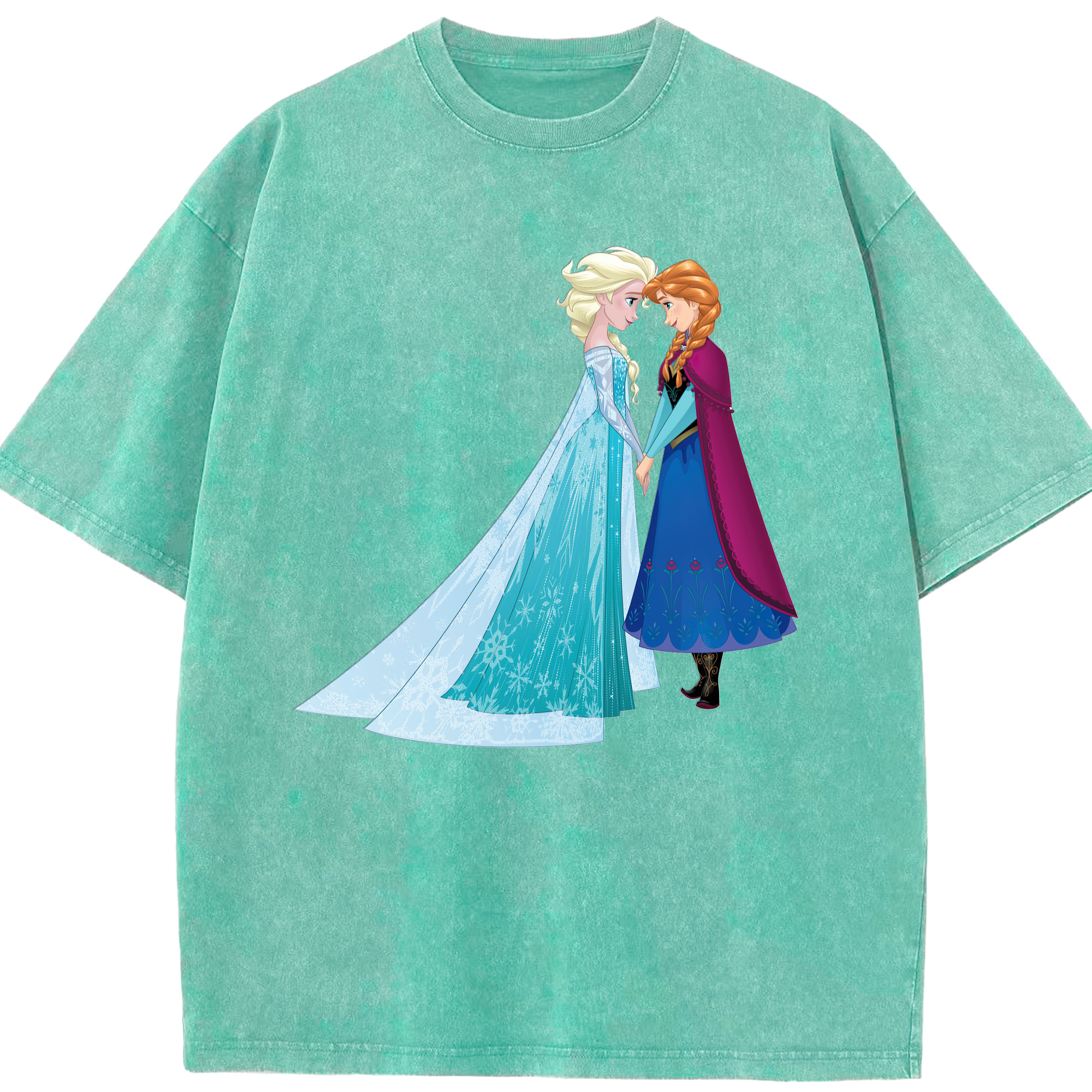 （画像用） アナと雪の女王 アンナ エルサ Frozen Anna Elsa 綿100% ヴィンテージ風 半袖Tシャツ（フロントプリント）